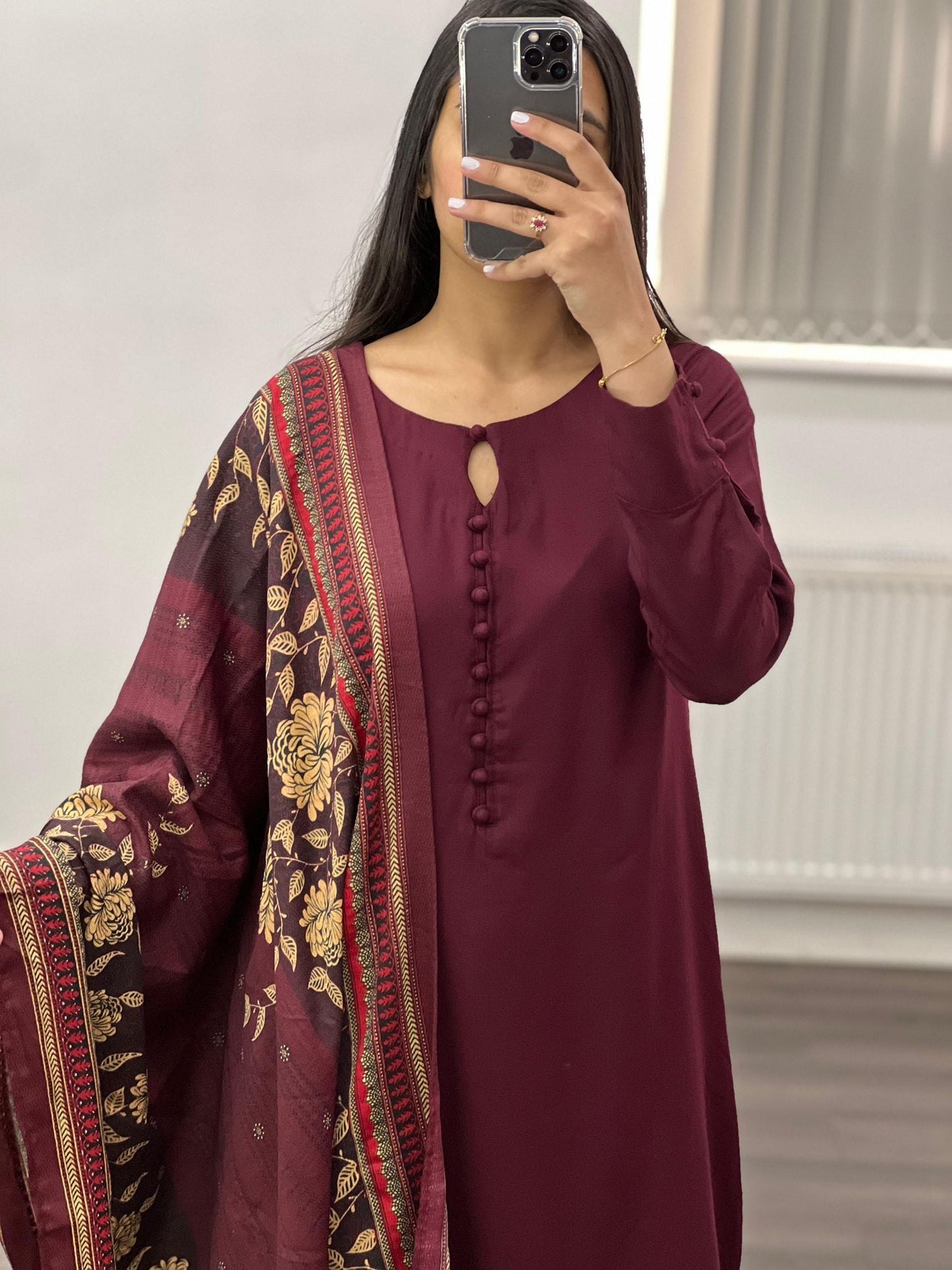 Autumn Winter Shawl Plain Casual Wear - Maroon