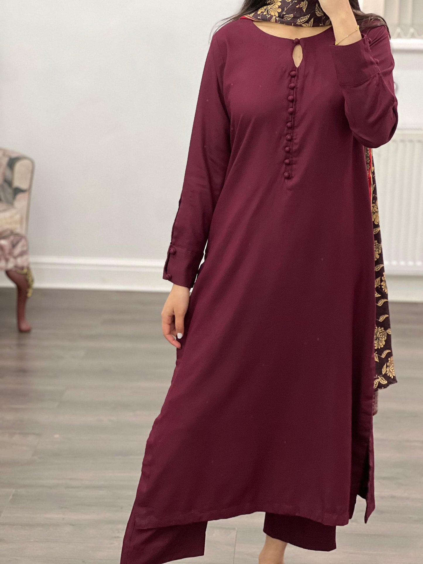 Autumn Winter Shawl Plain Casual Wear - Maroon