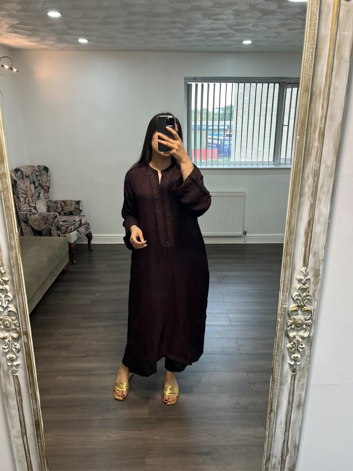Mehvara – Deep Plum 2 Piece Embroidered Moss Crepe Set