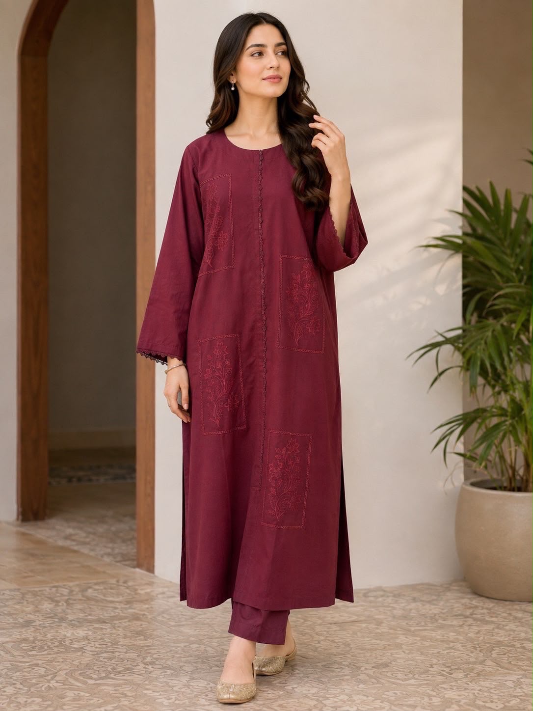 BILMA – Burgundy Embroidered 2 Piece Suit