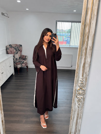 Hooria Brown/White – Premium Viscose 2 Piece Suit