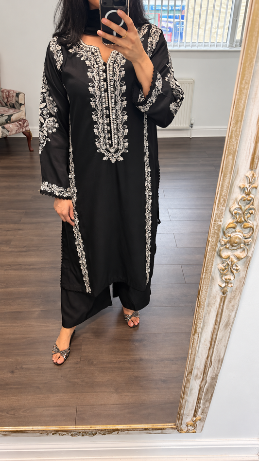GULBAHAR – Embroidered Silk 3 Piece Suit with Bareeze Finish