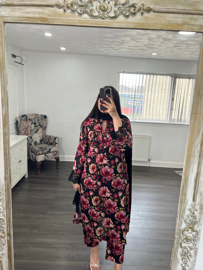 Zimal - Floral Three Piece Summer Southasian Outfit ready to wear