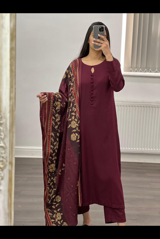 Autumn Winter Shawl Plain Casual Wear - Maroon