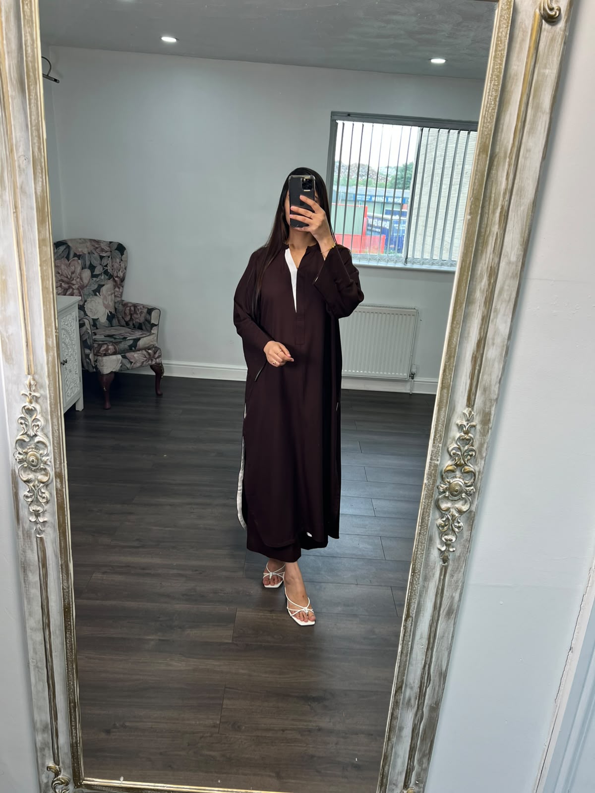 Hooria Brown/White – Premium Viscose 2 Piece Suit