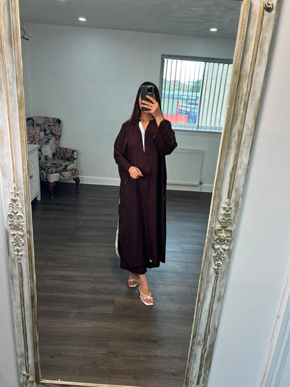Hooria Brown/White – Premium Viscose 2 Piece Suit