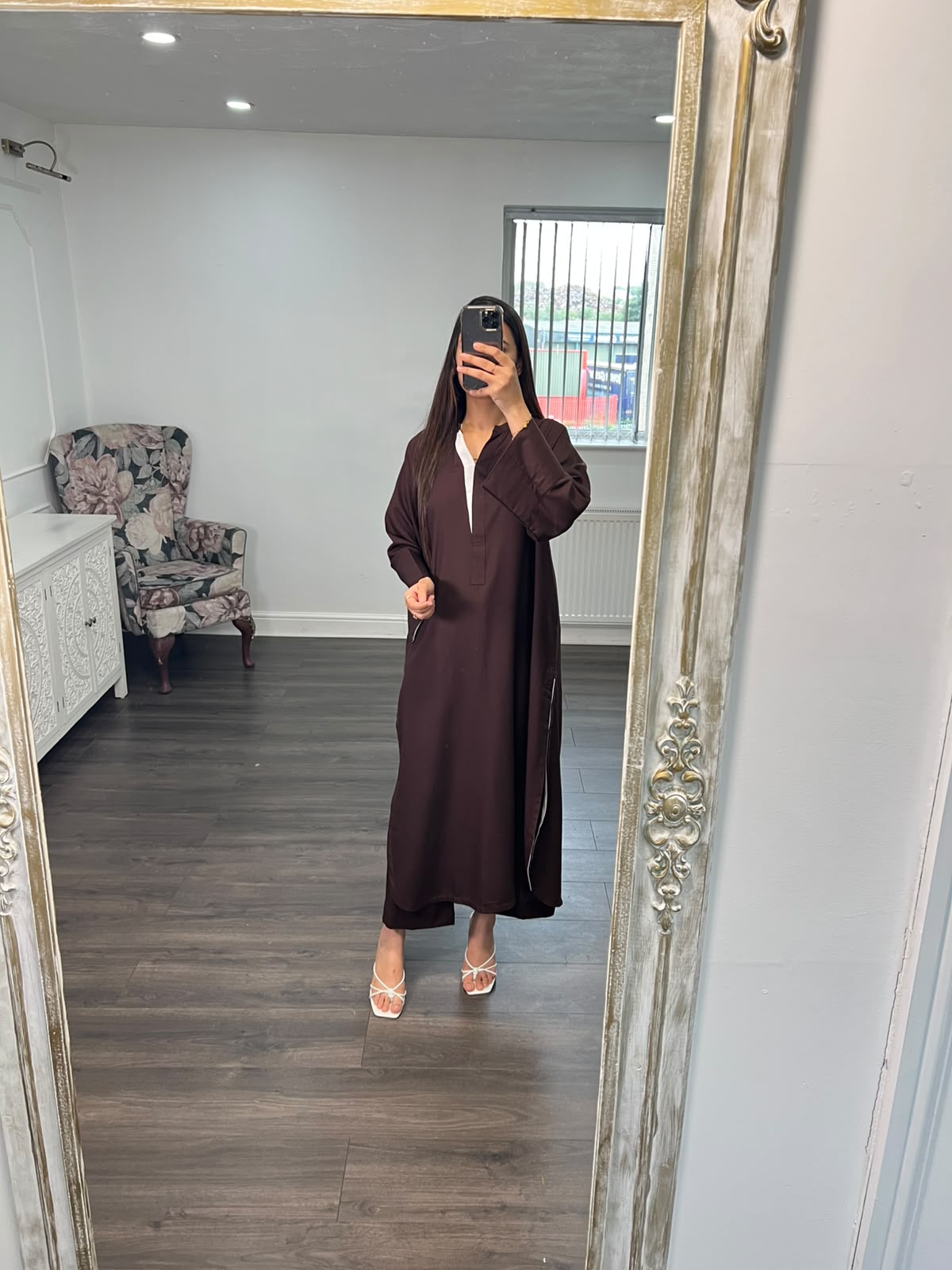Hooria Brown/White – Premium Viscose 2 Piece Suit