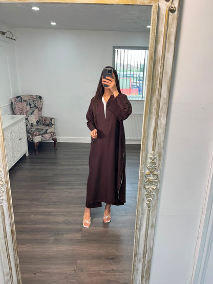 Hooria Brown/White – Premium Viscose 2 Piece Suit