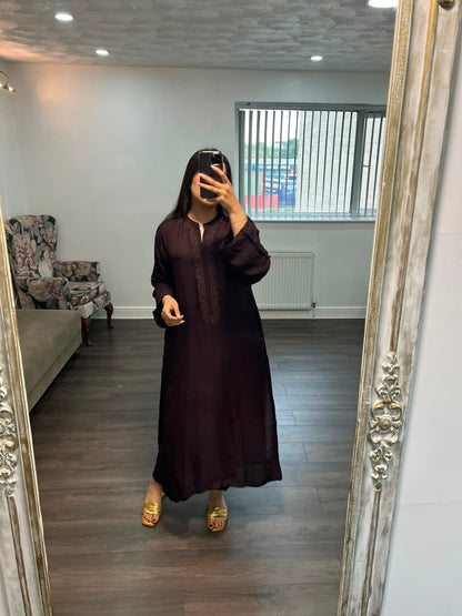 Mehvara – Deep Plum 2 Piece Embroidered Moss Crepe Set