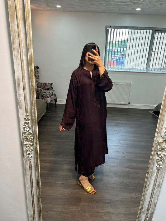 Mehvara – Deep Plum 2 Piece Embroidered Moss Crepe Set