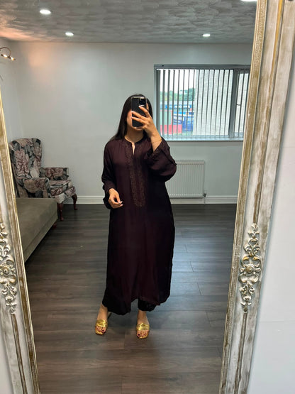 Mehvara – Deep Plum 2 Piece Embroidered Moss Crepe Set