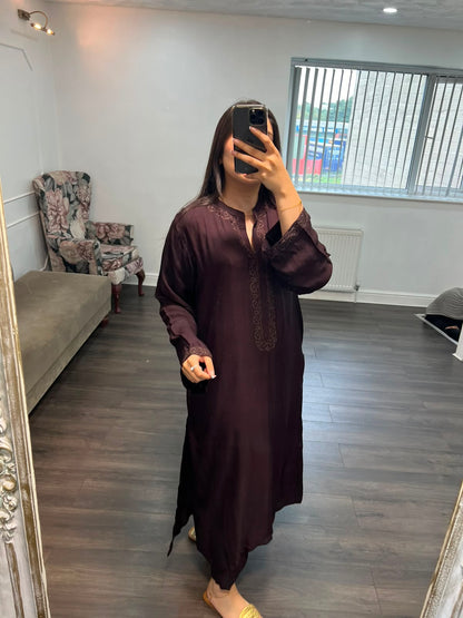 Mehvara – Deep Plum 2 Piece Embroidered Moss Crepe Set