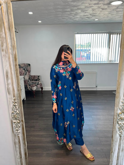 NEEL-E-GUL | Embellished Sheesha Silk 3-Piece