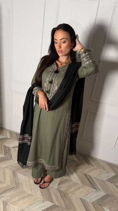 SEHRISH — Viscose Woven Winter 3-Piece Suit with Shawl