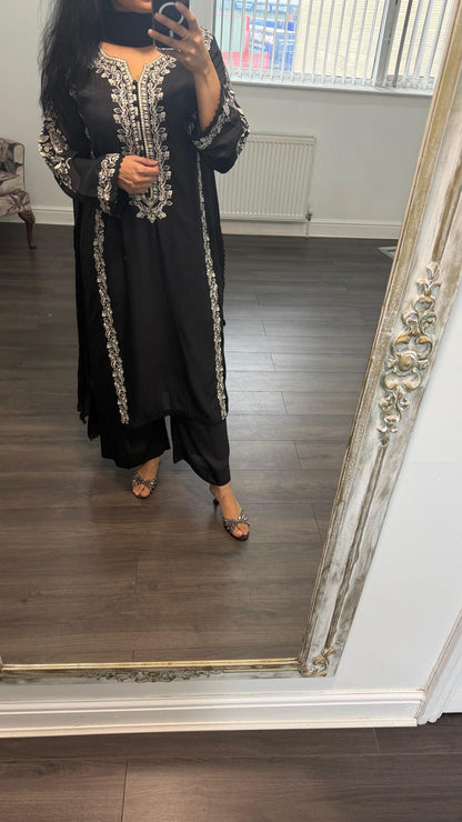 GULBAHAR – Embroidered Silk 3 Piece Suit with Bareeze Finish