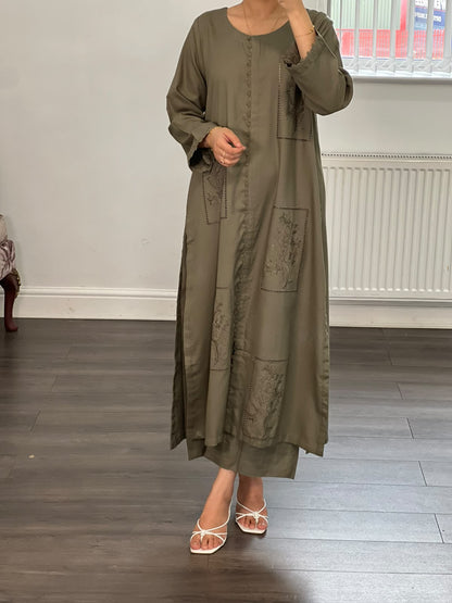 BILMA – Olive Green Embroidered 2 Piece Suit