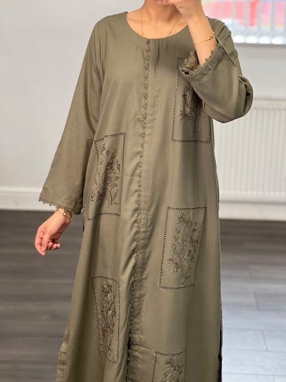 BILMA – Olive Green Embroidered 2 Piece Suit