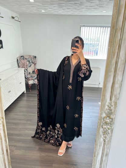 MEHRIZA – 3 Piece Karandi Appliqué Suit