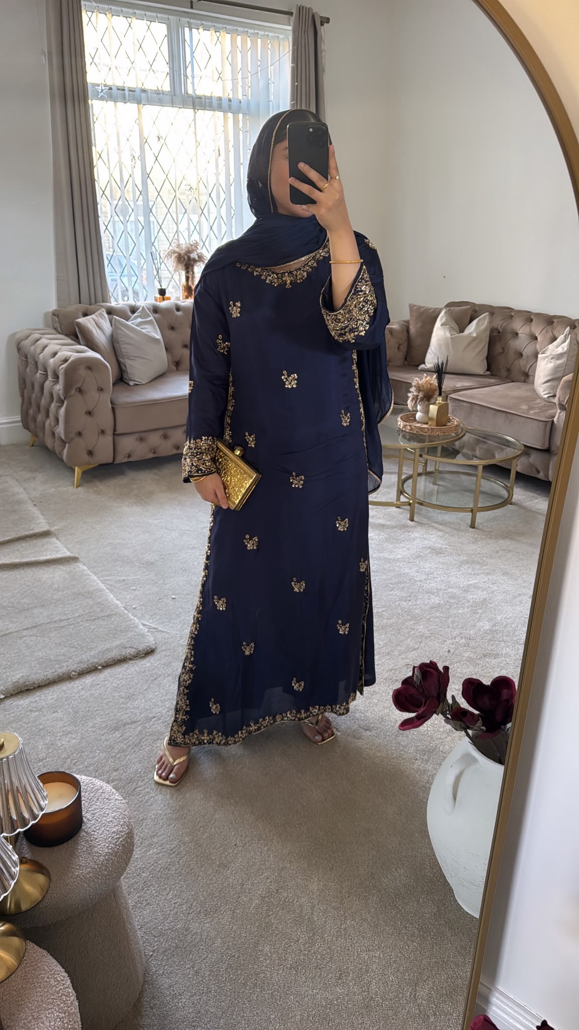 Zeenat – Navy Blue & Gold Embroidered 3-Piece Suit