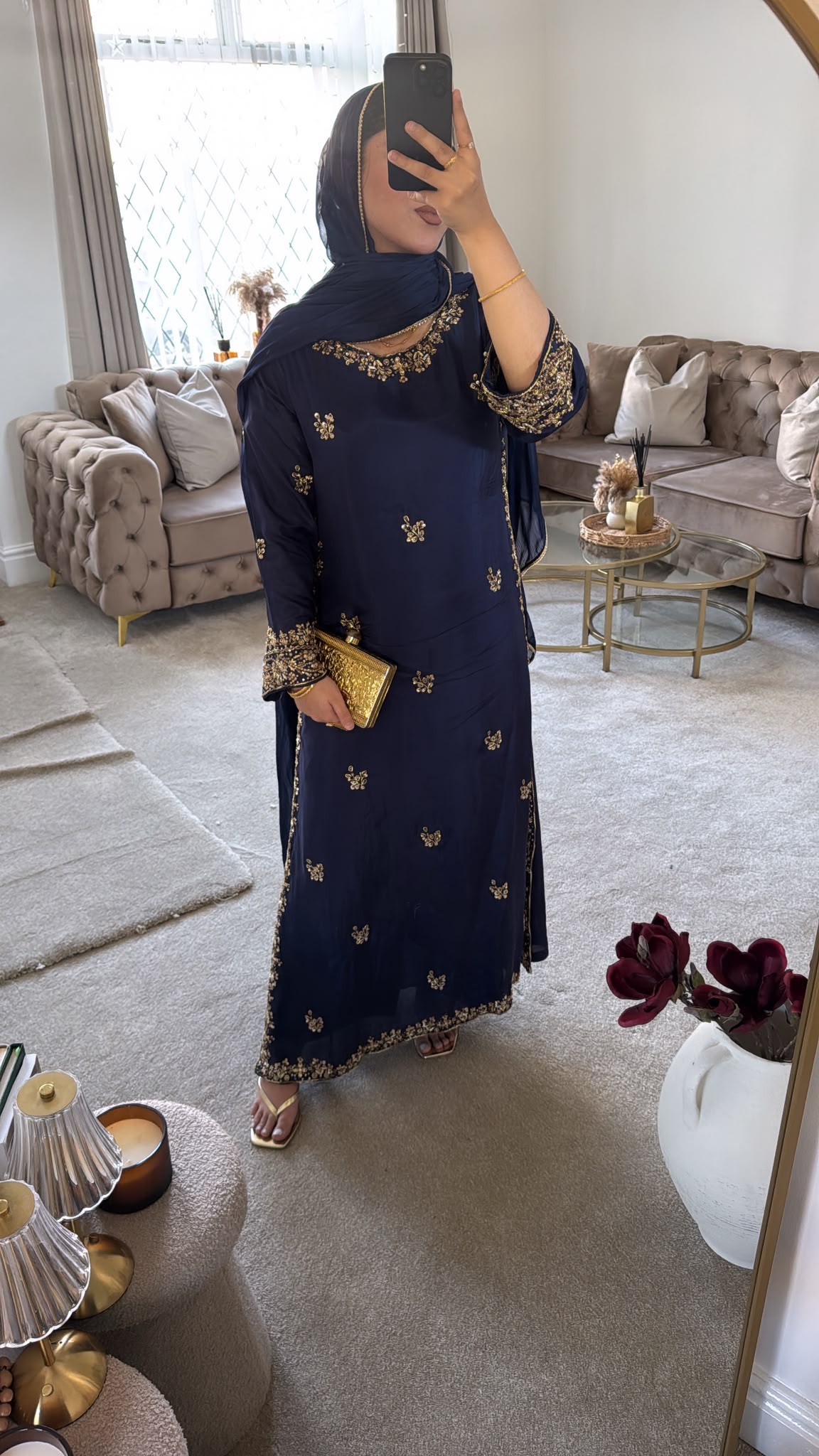 Zeenat – Navy Blue & Gold Embroidered 3-Piece Suit