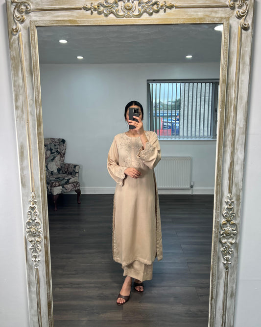 Aabroo Sand Beige Embroidered 2-Piece