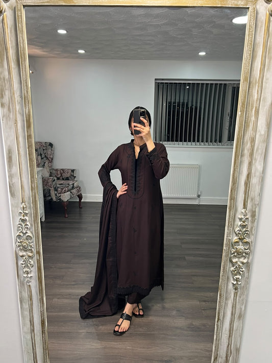 Rhin Jhim Brown – 3 Piece Viscose Woven Winter Wear Suit
