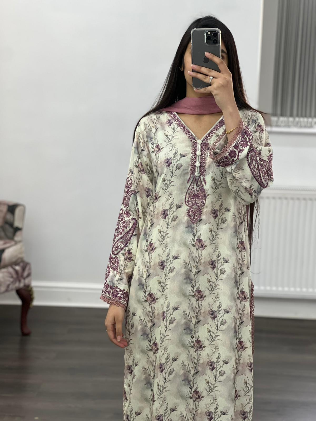 Saim - Three Piece Karandi Printed
