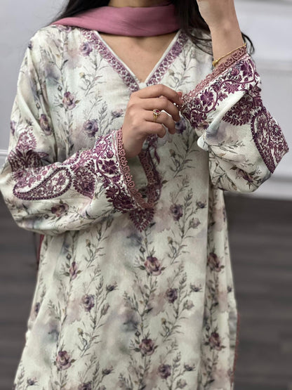 Saim - Three Piece Karandi Printed