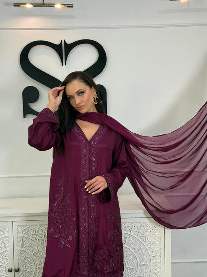 ÉLANÉ – Eid Collection | 3PC Silk Suit