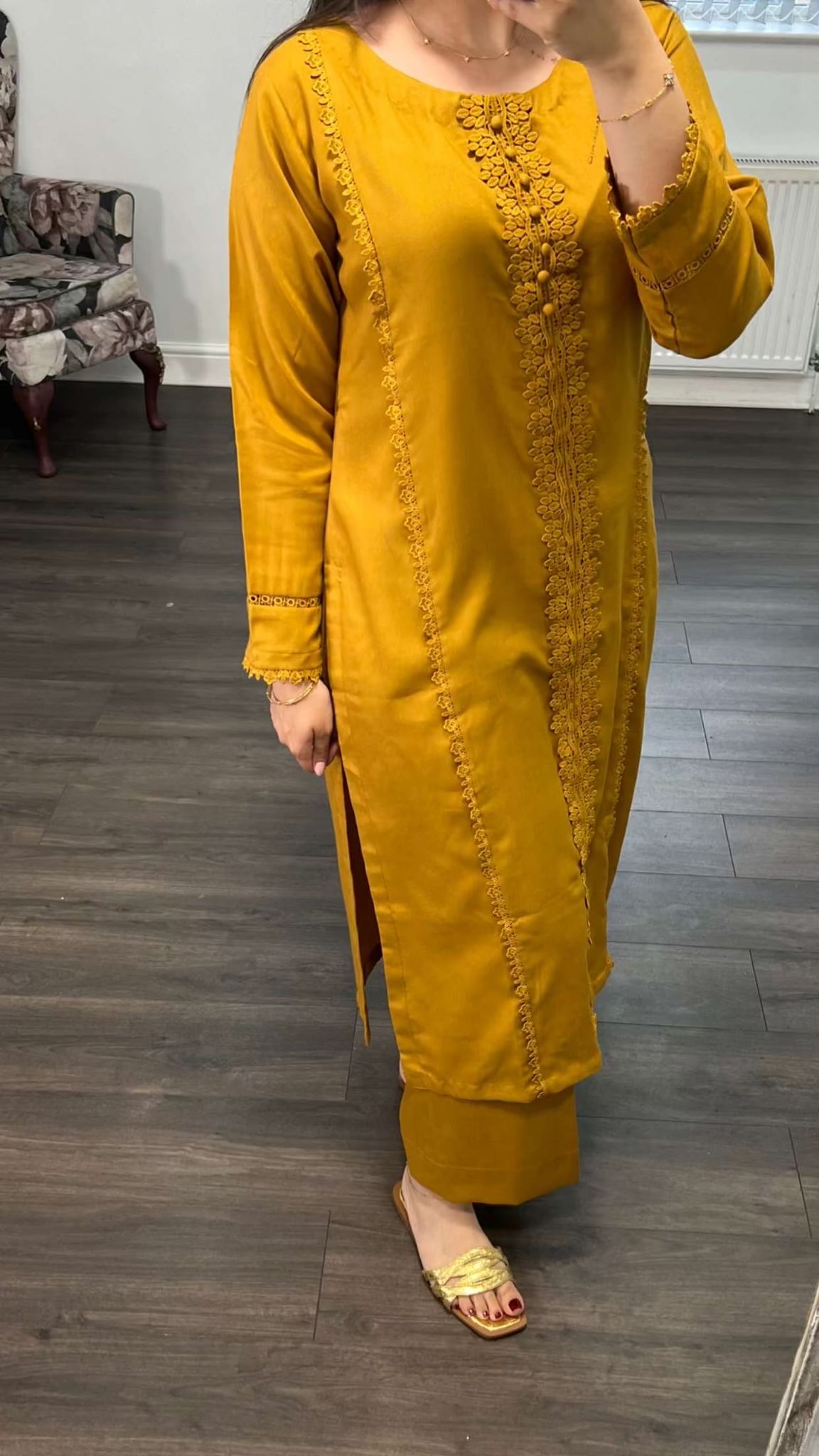 Amber Bloom – Mustard Gold Embroidered 2-Piece Lawn Set