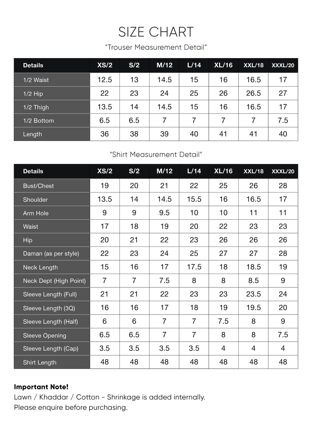 Size Chart